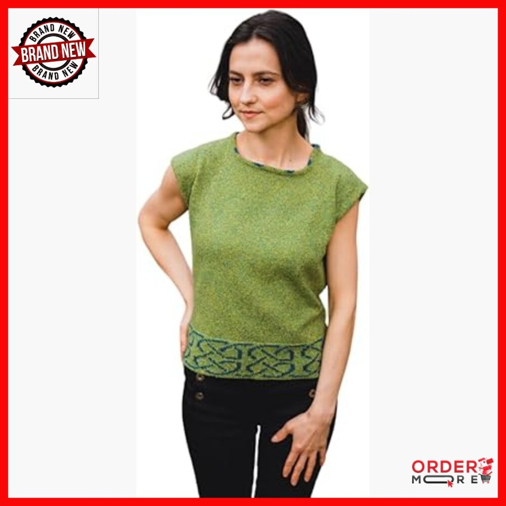 Silk Shell Top Relaxed Fit Sleeveless Celtic Design Knit Blouse